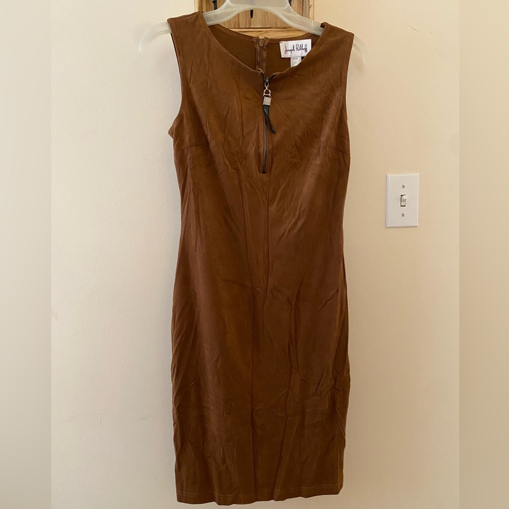 Brown zip up suede dress